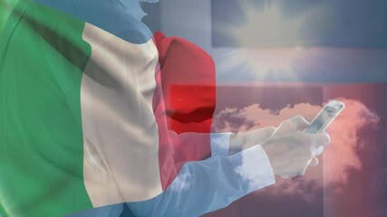Poster - Using smartphone with animation of Italian flag and sky in background