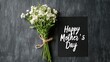 © Sergio Lucci - Elegant hand-lettered happy mother's day card with white flowers on chalkboard background