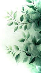 Poster - Futuristic pastel green vertical gradient background with delicate leaf branches