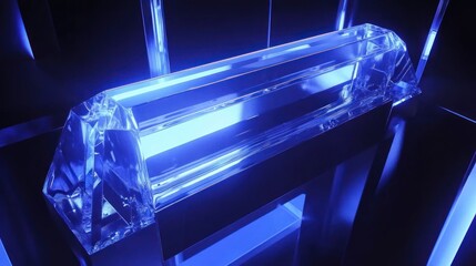 Crystal Display Case in Neon Blue Light