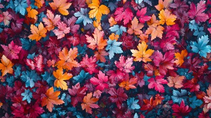 colorful autumn leaves ground cover, vibrant fall foliage texture, nature background, design element