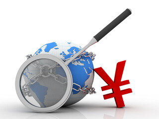 Poster - 3d illustration Yen Symbol with globe