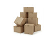 © Hseena - Cardboard boxes stacked isolated on white background.