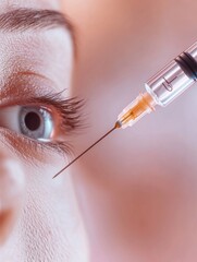 Leinwandbilder - Close-up of a cosmetic injection needle poised near the skin with a sterile medical background and a smooth aesthetic