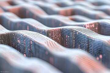 Poster - Abstract rendered computer graphic of a stylized undulating landscape pattern