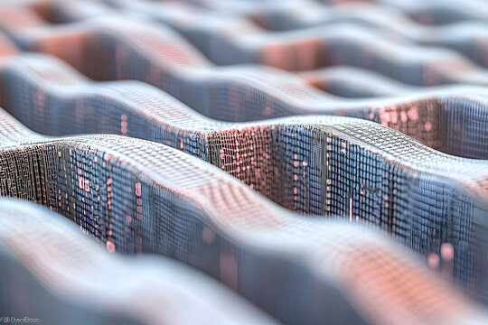 Abstract rendered computer graphic of a stylized undulating landscape pattern