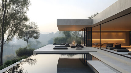 Leinwandbilder - Ultra-modern minimalist mansion, sharp geometric lines, expansive windows, empty space, clean architectural design