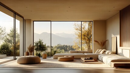 Leinwandbilder - Suburban minimalist house, warm color tones, soft natural light, empty rooms, open floor concept