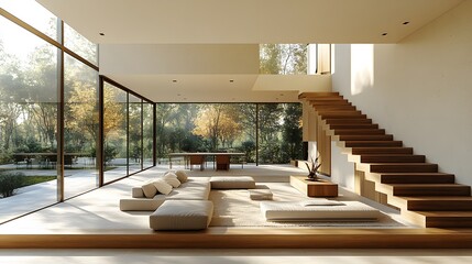 Leinwandbilder - Suburban minimalist house, warm color tones, soft natural light, empty rooms, open floor concept