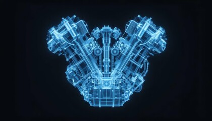 Poster - Futuristic Digital Blueprint of a Complex Engine Design in 3D