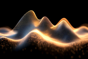 Poster - Glowing digital landscape composed of illuminated tiny particles on black