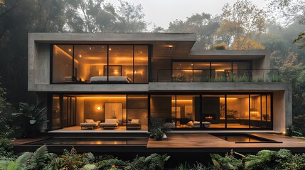 Leinwandbilder - Concrete minimalist house, industrial-inspired design, raw materials, modern clean aesthetic