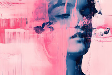 Poster - An abstract depiction of a face with pink and blue tones