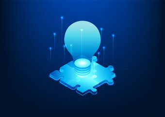 Poster - Jigsaw with the light bulb on top represents the entrepreneur who needs a team to help find ideas, develop products and solve problems so that the organization can grow and develop.