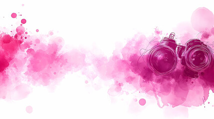 Poster - Artistic illustration of two cameras and pink watercolor splashes
