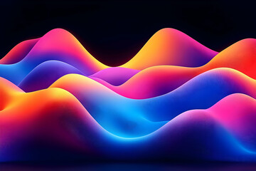 Poster - Colorful abstract wavy shapes with vibrant gradients against a black background