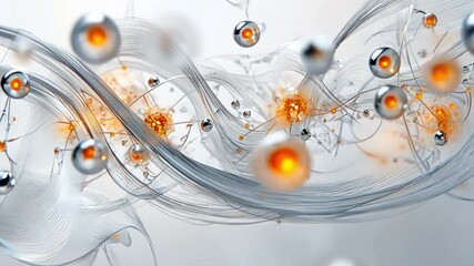 Poster - Abstract Molecular Design: A captivating abstract representation of molecular structures, composed of sleek, metallic spheres and intricate, flowing lines.