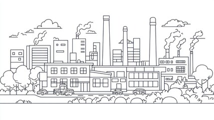 Industrial cityscape line art illustration