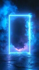 Poster - Vertical minimalist background featuring an abstract neon doorway with a futuristic vibe