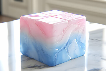 Poster - A translucent cube showing a gradient of colors with texture