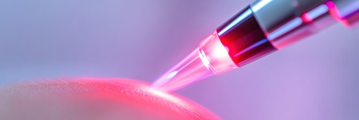 Aufkleber - Red laser beam application on smooth skin highlights modern beauty technology in a sterile environment