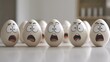 © scrdy - Scared Eggs Row Kitchen Tabletop Food Anthropomorphic Faces Expression Shock