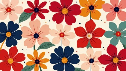 Wall Mural - bold stylized blossoms arranged in a square tessellation , elegant, artwork