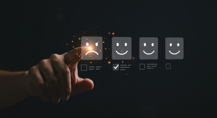 Wall Mural - customer feedback: choosing the unhappy face for negative review, online survey, user experience, sa