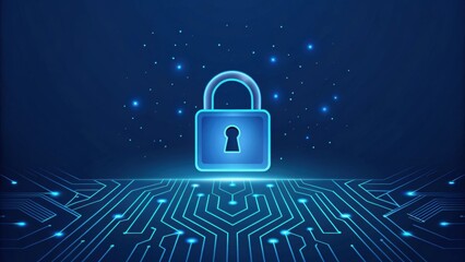Fototapete - Digital lock on a circuit board with glowing elements, symbolizing cybersecurity and data protection.