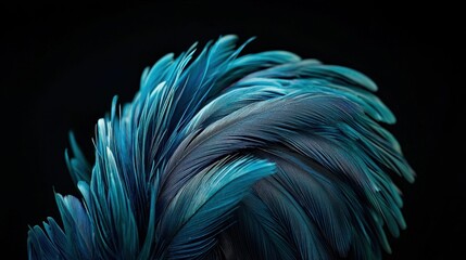 Poster - Vibrant blue feather with silky, delicate textures, glowing under warm natural light, highlighting fine details.