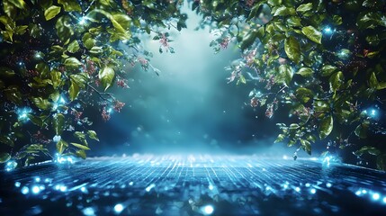 Wall Mural - Tranquil Enchanted Forest Scene with Ethereal Light and Sparkling Atmosphere