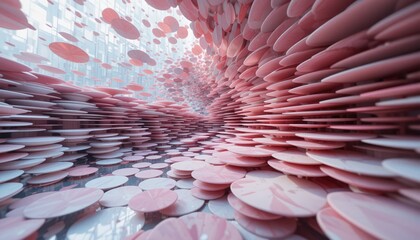 Poster - Dynamic abstract art installation modern gallery digital art contemporary environment aerial view fluid motion and color play