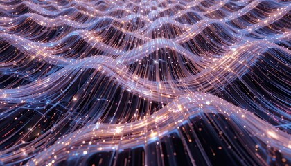 Fototapete - Dynamic light waves creating a mesmerizing visual experience virtual space digital art abstract environment close-up viewpoint technology concept
