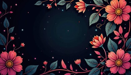Wall Mural - intricate line art floral pattern, dark background, subtle, dark