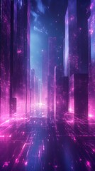 Poster - Futuristic abstract vertical background with bright neon colors and innovative technology elements