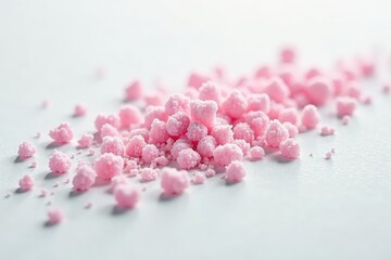 Wall Mural - Scattered sugar crystals against white backdrop, shiny, photography