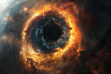 Wall Mural - a vibrant cosmic nebula swirling around a black hole in deep space with colorful gas and dust format