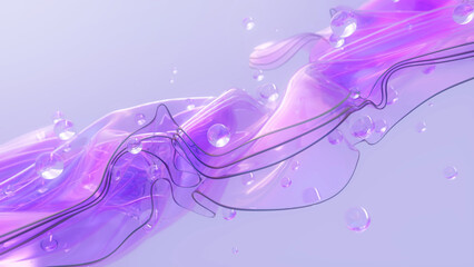 Poster - Gentle abstract wave in purple-pink hues, flowing fabric with transparent spheres