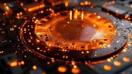 Poster - an abstract image of glowing computer components and circuits, which represent digital technology wallpaper background