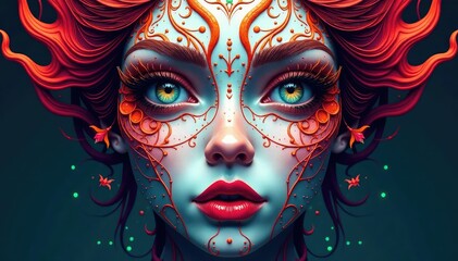 Wall Mural - symmetrical abstract face design, intricate lines and shapes , art, illustration, wallpaper
