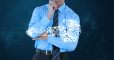 Poster - Businessman in blue shirt contemplating digital cloud computing technology concept