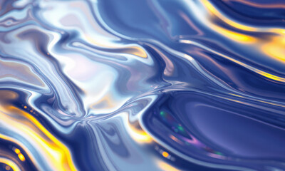 Poster - mesmerizing abstract background featuring fluid, reflective surfaces with blend of blue, silver, and hints of warm colors, creating sense of depth and movement