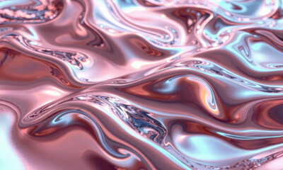 Poster - mesmerizing abstract background featuring smooth, flowing waves of metallic pink and blue hues, creating sense of depth and fluidity. reflective surface adds dynamic quality to composition