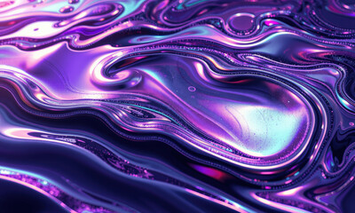 Poster - vibrant and fluid abstract background featuring swirling patterns shades of purple, pink, and blue, creating mesmerizing holographic effect. glossy surface reflects light beautifully