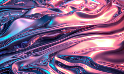 Poster - vibrant and fluid abstract background featuring smooth, wavy textures shades of pink and blue, creating mesmerizing holographic effect. colors blend seamlessly, evoking sense of depth and movement