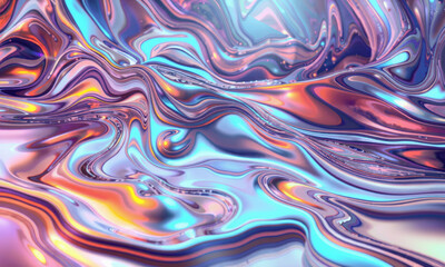 Poster - vibrant and fluid abstract background featuring swirling colors of purple, blue, and orange, creating mesmerizing holographic effect that evokes sense of depth and movement
