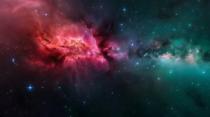 Poster - a captivating cosmic nebula exhibiting vivid colors among twinkling stars