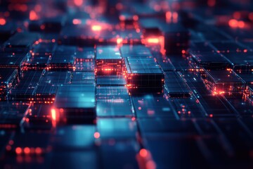Poster - Dynamic data visualization abstract environment digital blocks futuristic setting aerial view modern concept