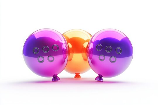 Purple, pink, orange metallic chat icons, three dots, white background.