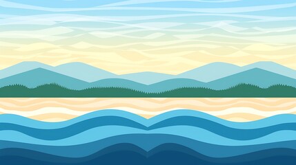 Poster - A vibrant landscape painting depicting mountains water and sky scenery